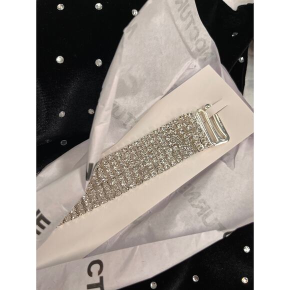 Nocturne Dress Womens Large Black Velvet Crystal Polka Dot Puff Sleeve Party L40 - Picture 8 of 9